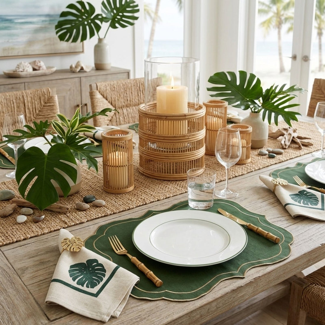 Charlo’s Set of 4 Cloth Napkin Minimalist Monstera 18" x 18"
