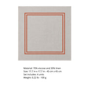 Charlo’s Set of 4 Cloth Napkin Double Border Coral 18