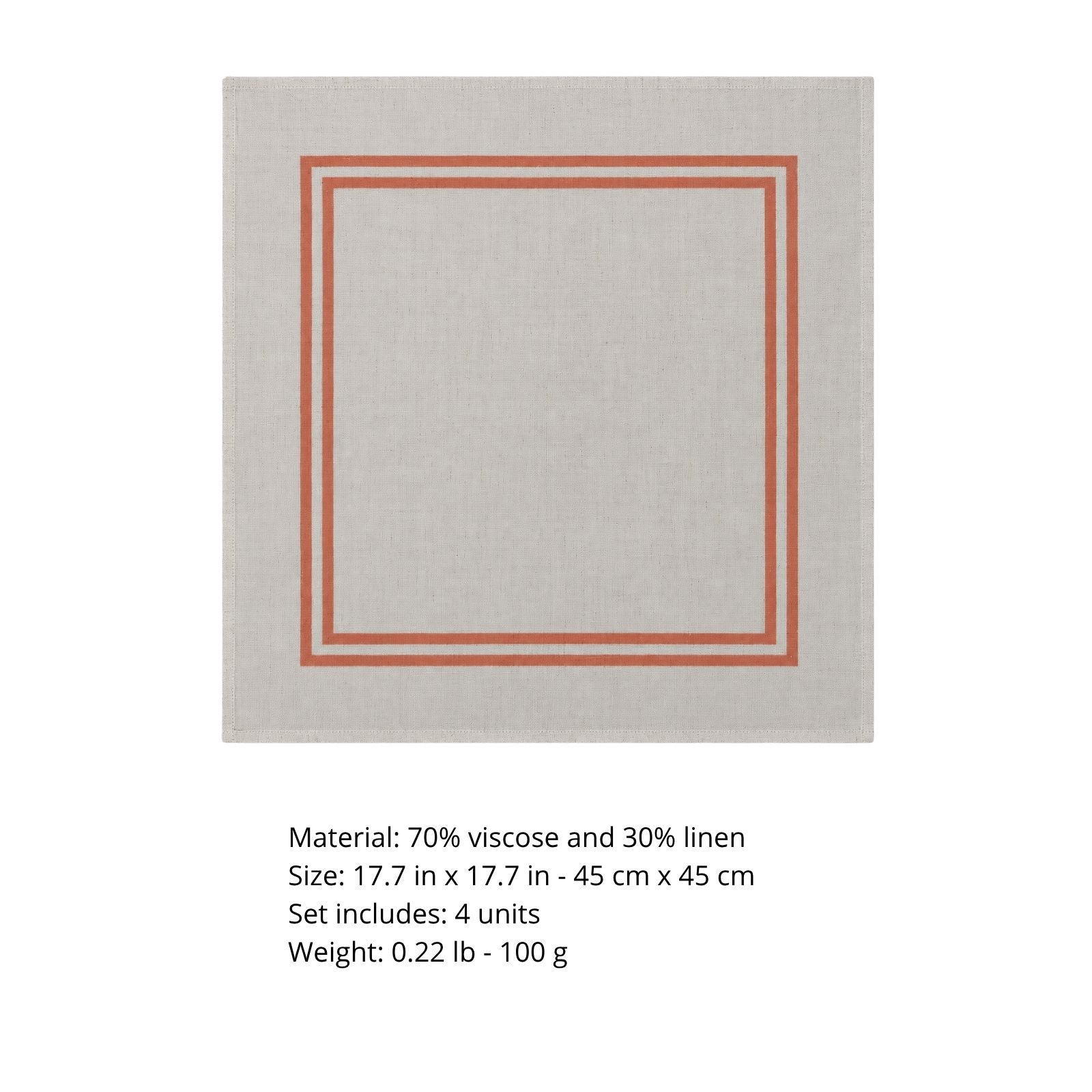 Charlo’s Set of 4 Cloth Napkin Double Border Coral 18