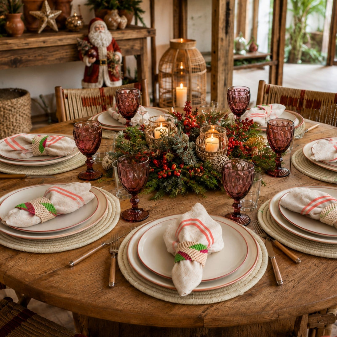 Charlo’s Set of 4 Cloth Napkin Double Border Coral 18" x 18"