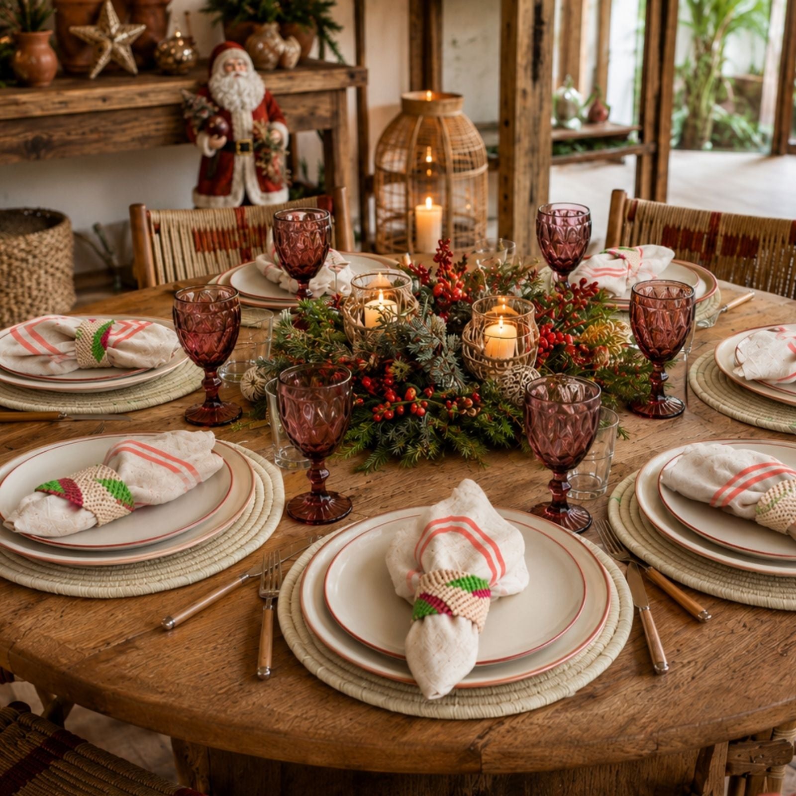 Charlo’s Set of 4 Cloth Napkin Double Border Coral 18