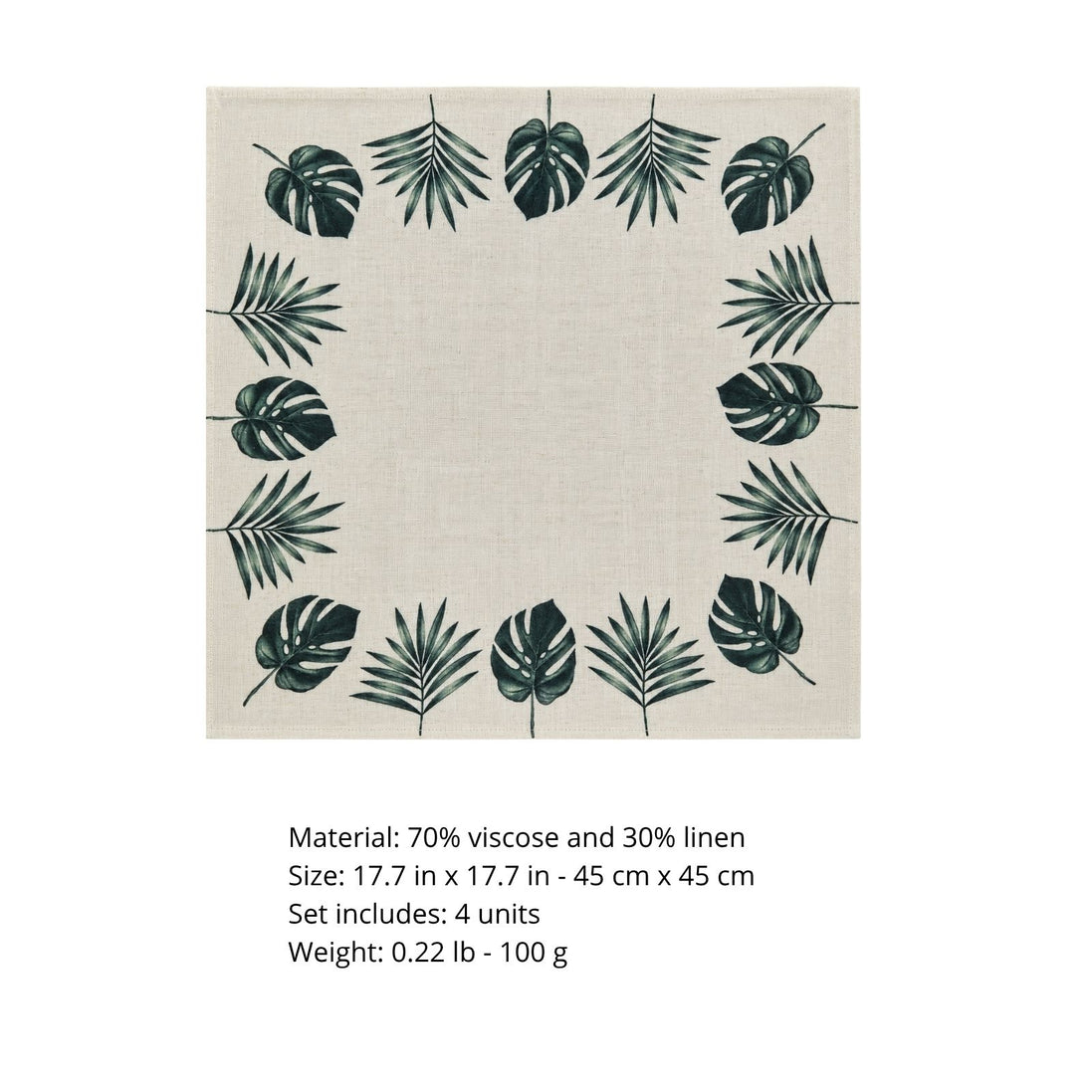 Charlo’s Set of 4 Cloth Napkin Botanical Monstera Leaf 18" x 18"