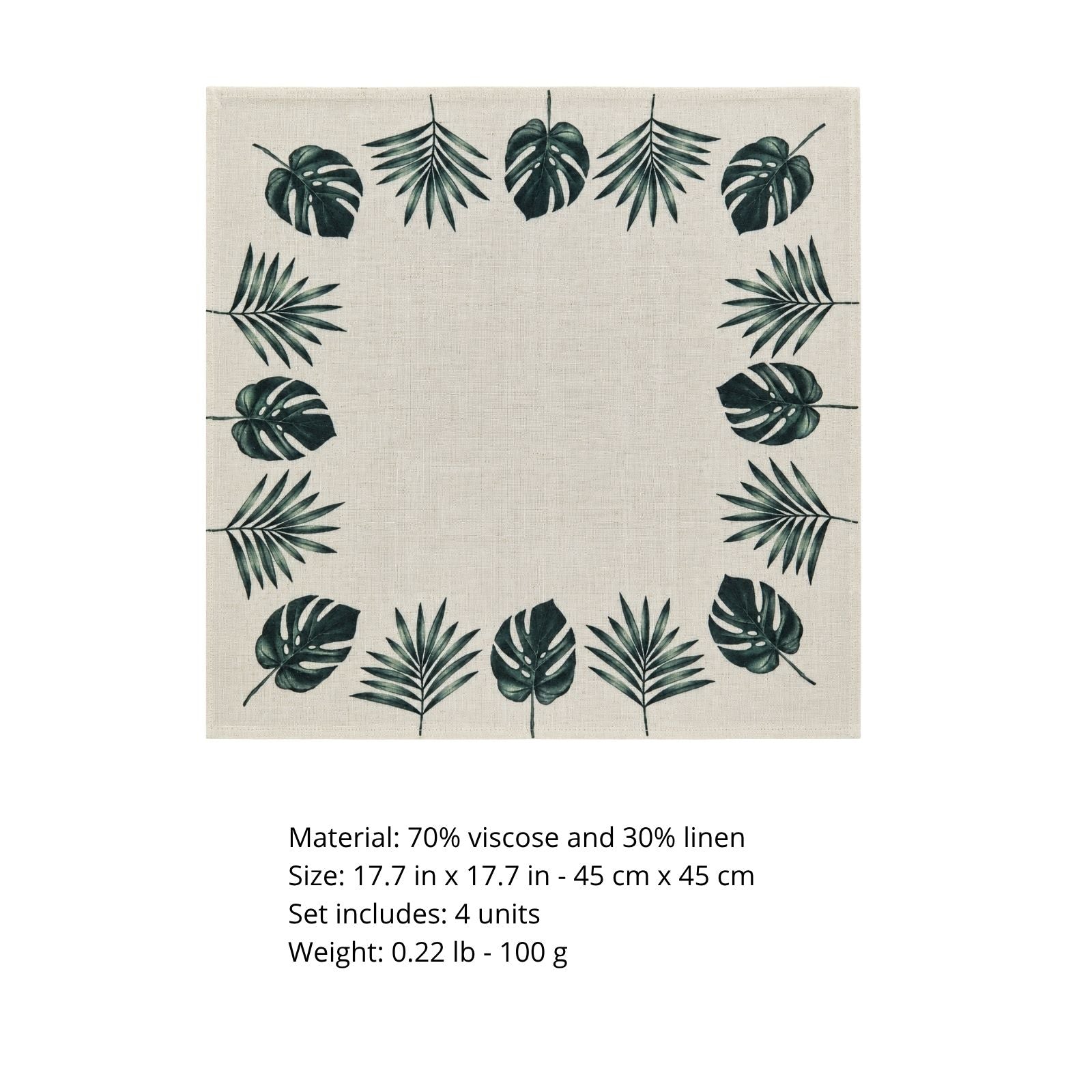 Charlo’s Set of 4 Cloth Napkin Botanical Monstera Leaf 18