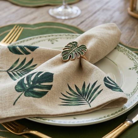 Charlo’s Set of 4 Cloth Napkin Botanical Monstera Leaf 18" x 18"