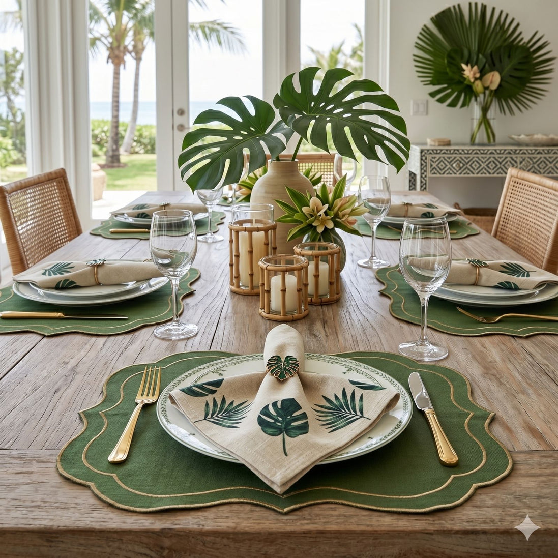 Charlo’s Set of 4 Cloth Napkin Botanical Monstera Leaf 18" x 18"