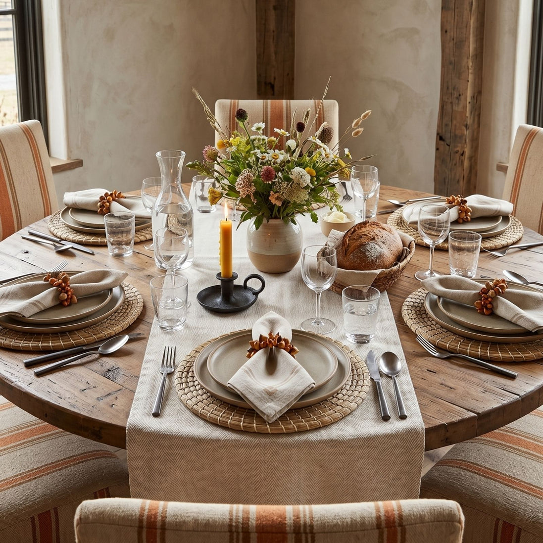 Charlo’s Set of 4 Cloth Napkin Minimalist Taupe Border Linen 18" x 18"