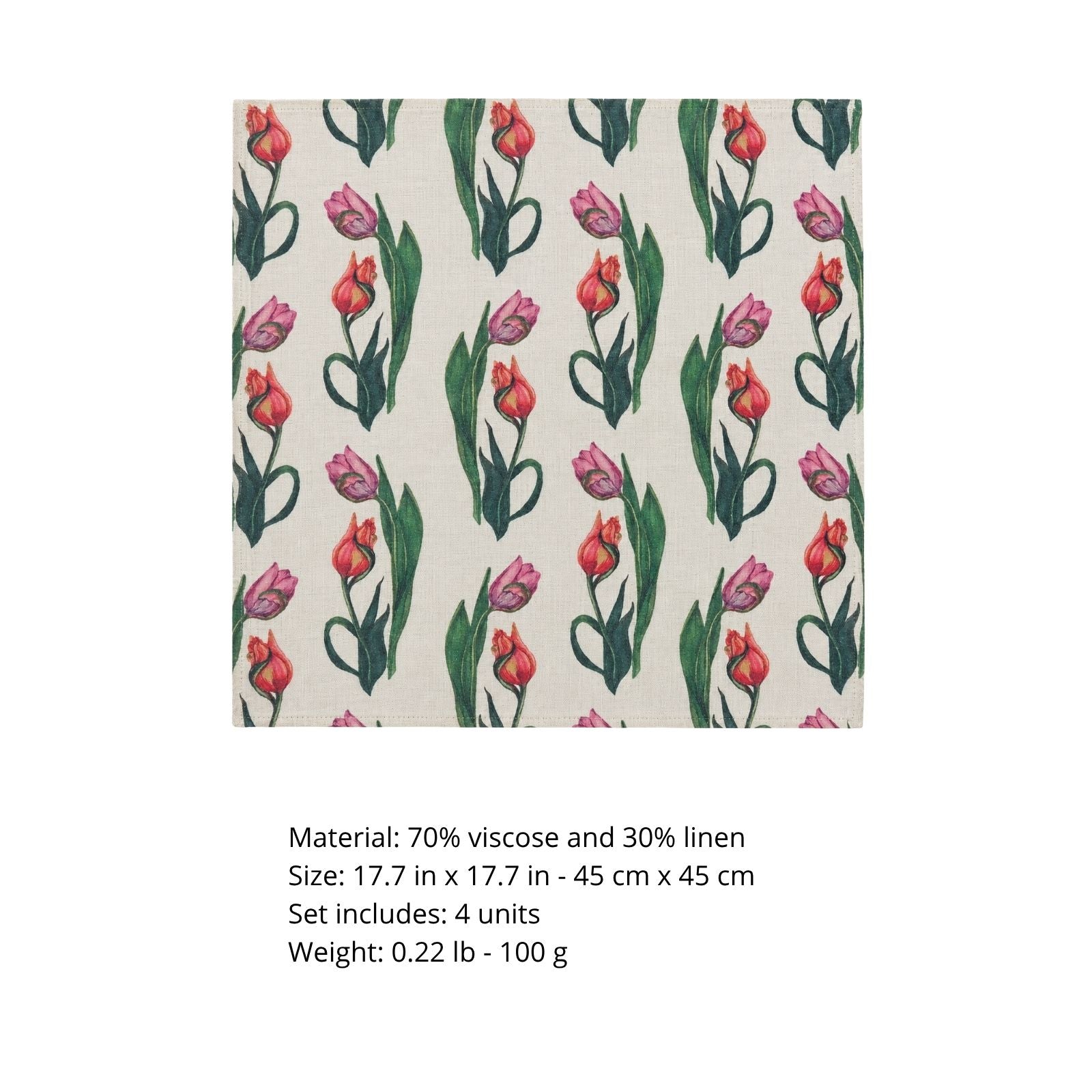 Charlo’s Set of 4 Cloth Napkin Spring Tulip 18