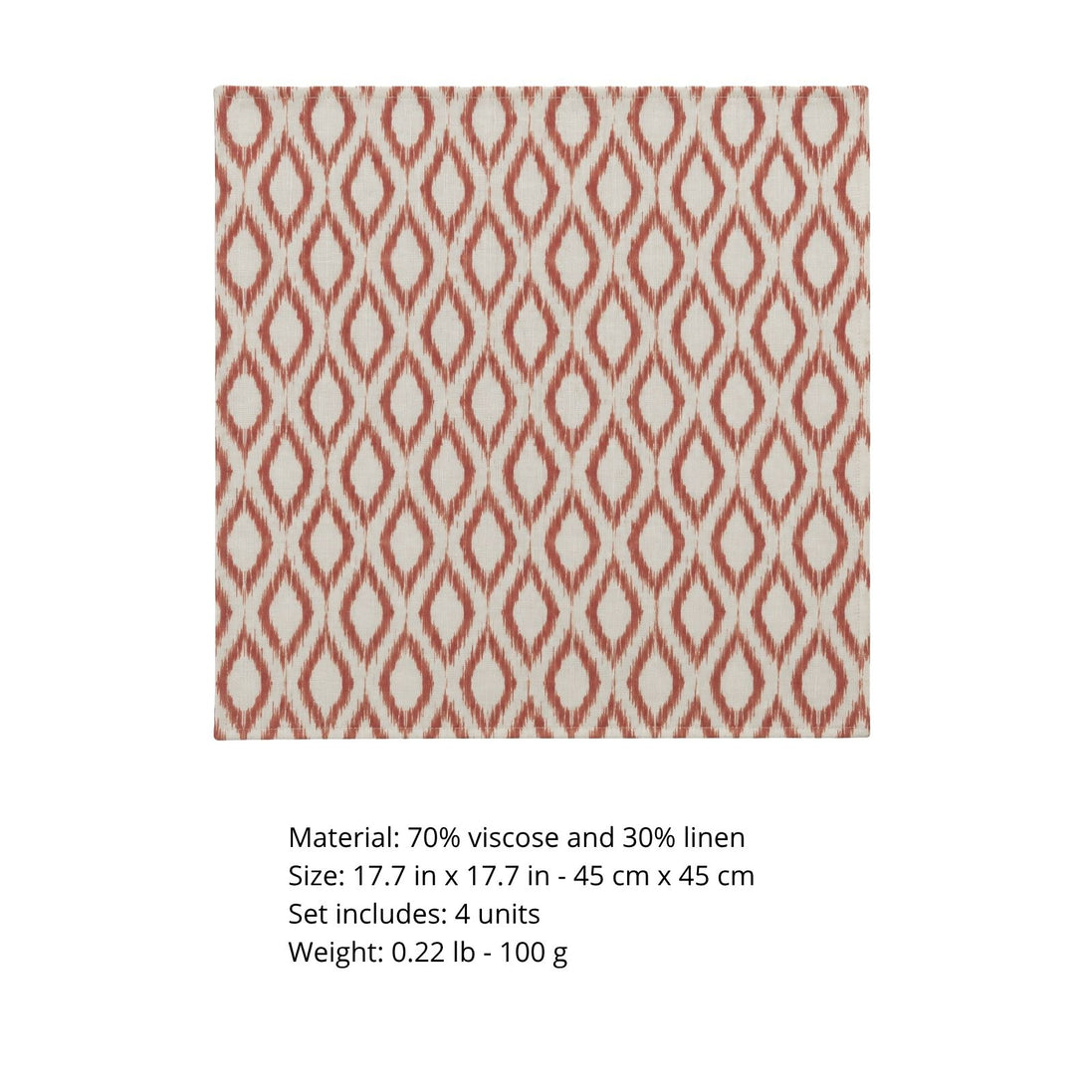 Charlo’s Set of 4 Cloth Napkin Terracotta Geometric Linen Blend 18" x 18"