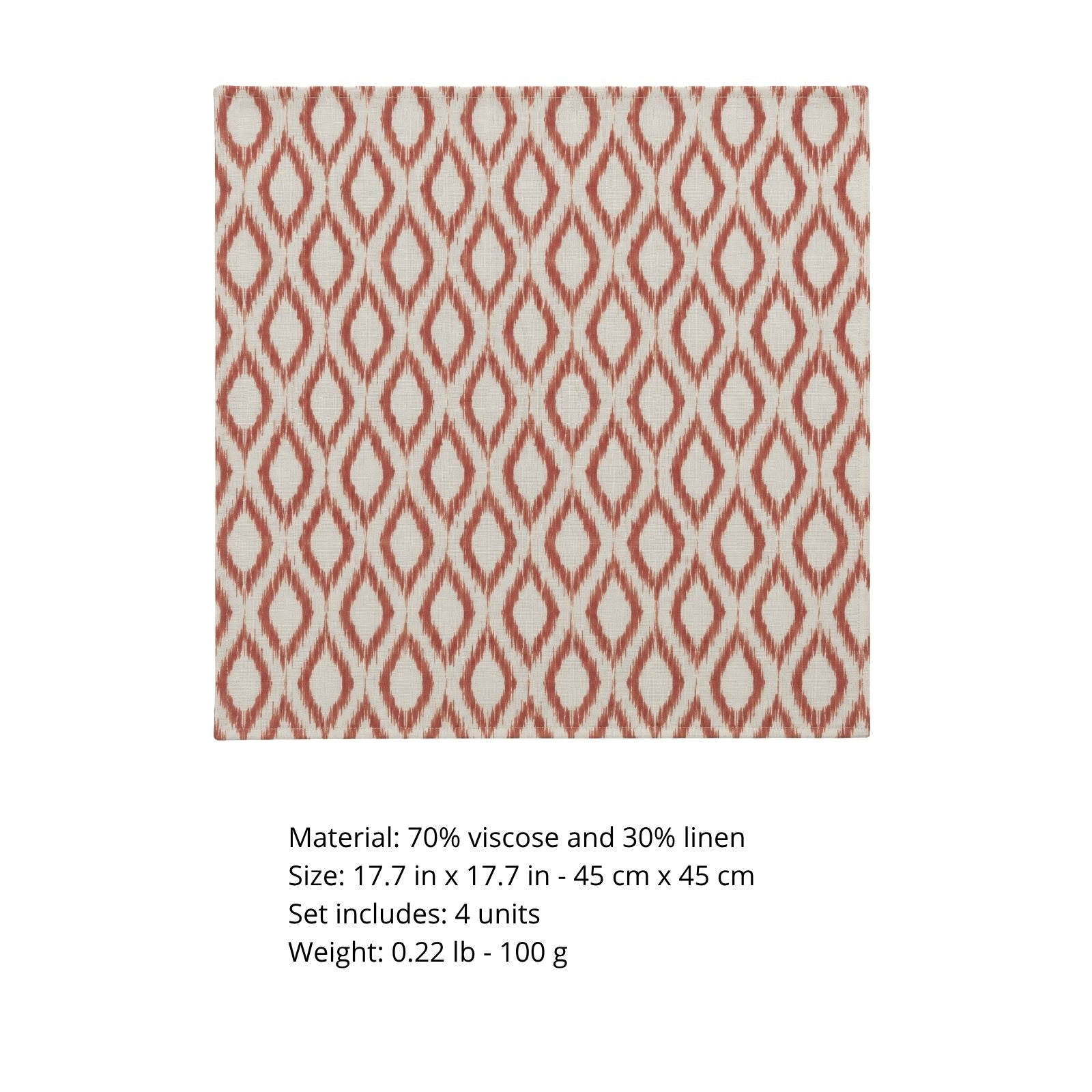 Charlo’s Set of 4 Cloth Napkin Terracotta Geometric Linen Blend 18