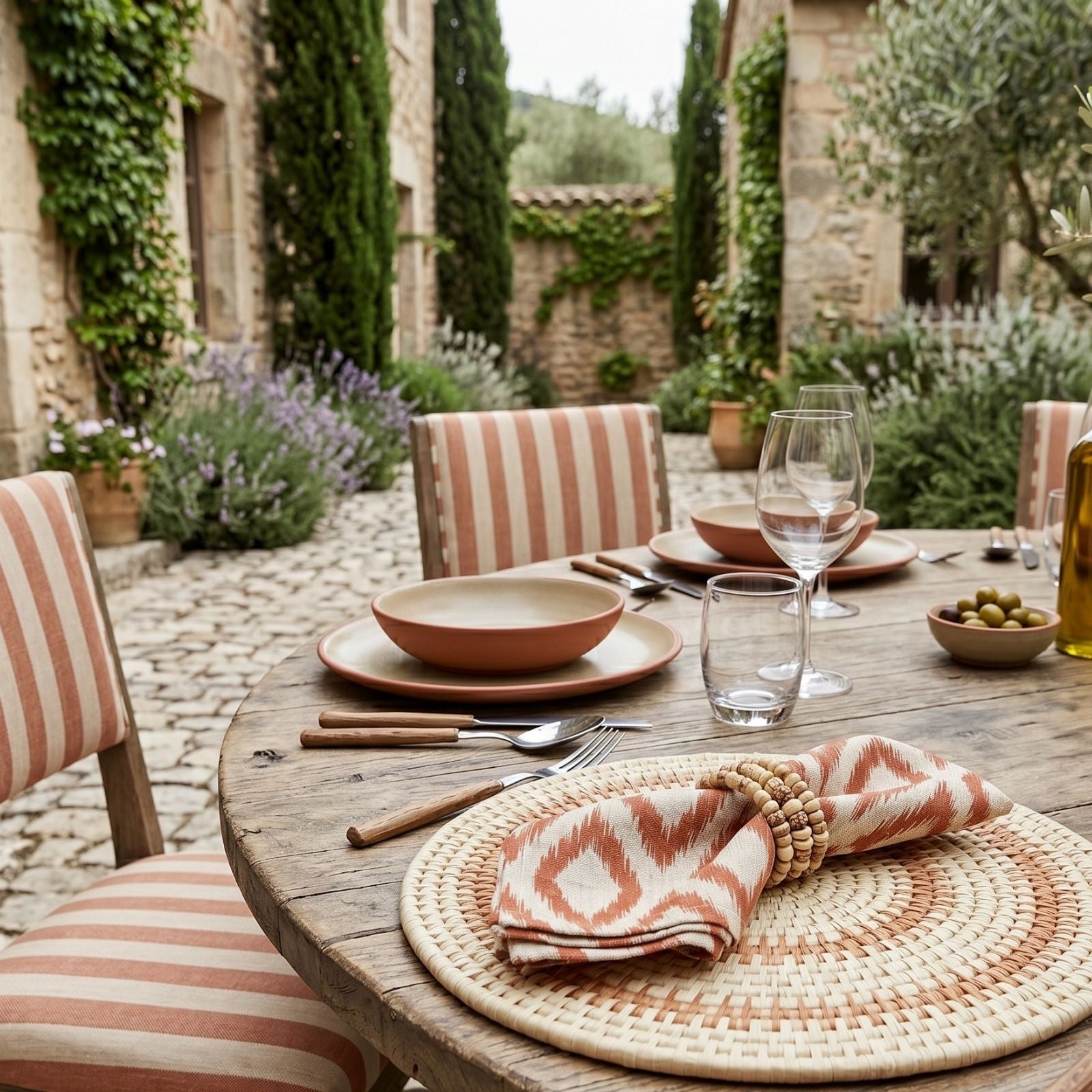 Charlo’s Set of 4 Cloth Napkin Terracotta Geometric Linen Blend 18