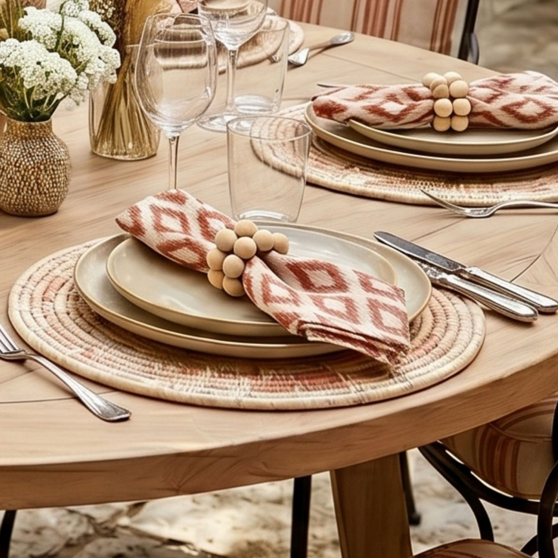 Charlo’s Set of 4 Cloth Napkin Terracotta Geometric Linen Blend 18" x 18"