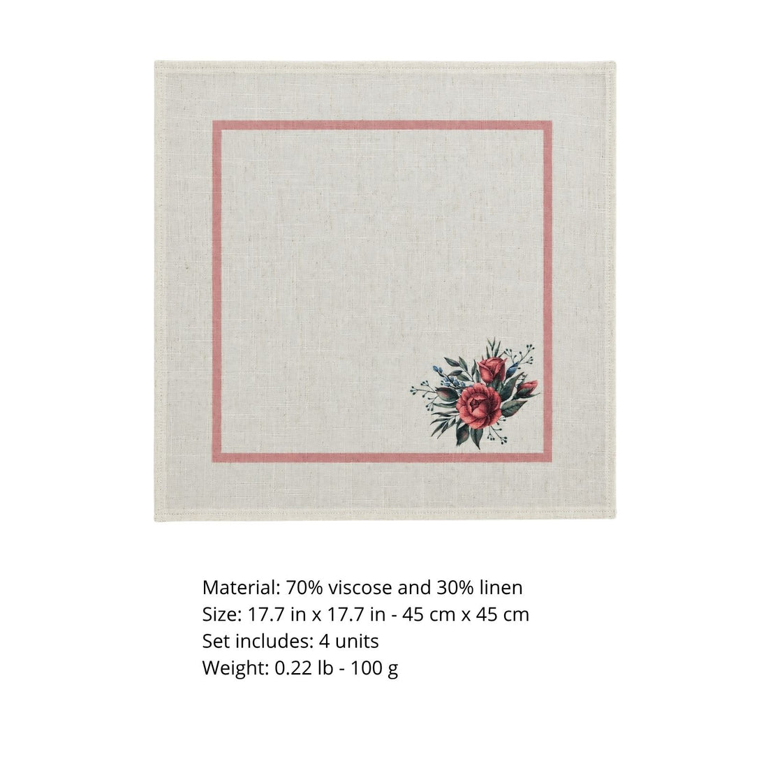 Charlo’s Set of 4 Rosé Floral Cloth Napkins Blend 18" x 18"