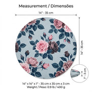 Set of 4 Round Placemats Covers 14 Dia inch Blue Floral Vintage
