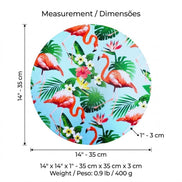 Set of 4 Round Placemats Covers Green Flamingo and Monstera Leaf 14 Dia inch