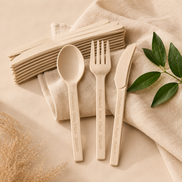 Corn Bagasse Cutlery Set — Fork, Knife & Spoon, 30 Pieces