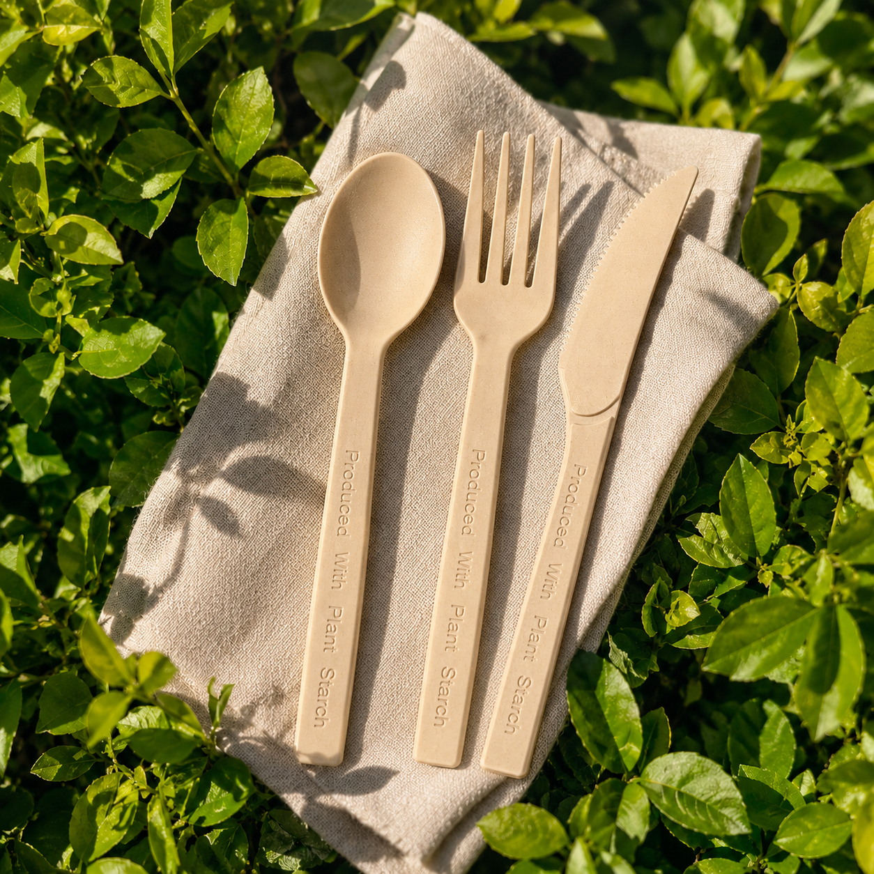 Corn Bagasse Cutlery Set — Fork, Knife & Spoon, 30 Pieces