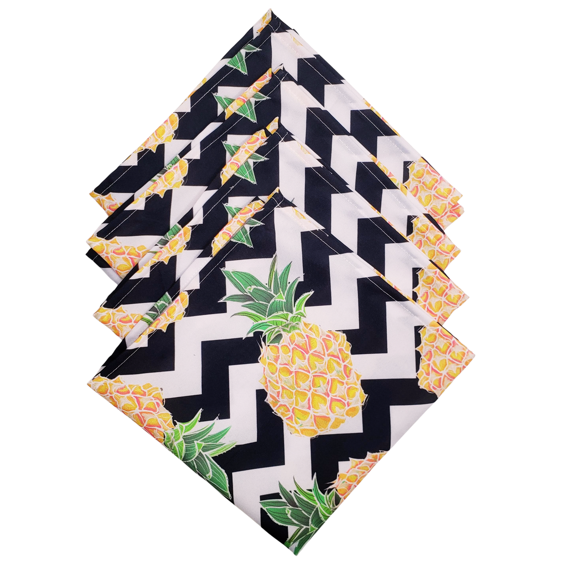 Charlo's Cloth Napkins Set of 4 Pineapple Stained Glass 16" by 16" - Black