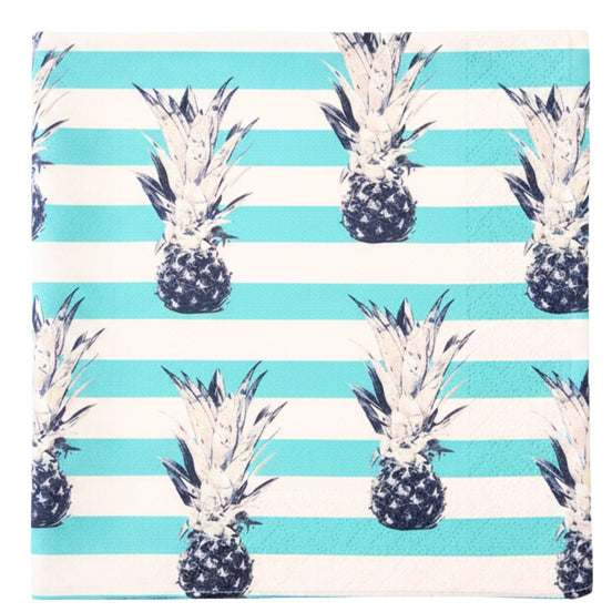 Charlo's Cloth Napkins Set of 4 Pineapple Fun 16" by 16" - Blue