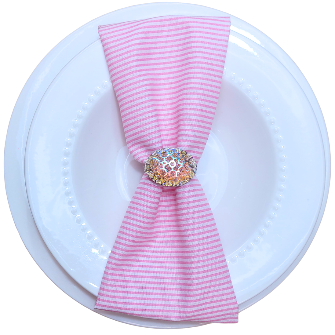 Charlo's Set of 4 Pink Striped 100% Cotton Cloth Napkins 15" by 15" Washable Reusable