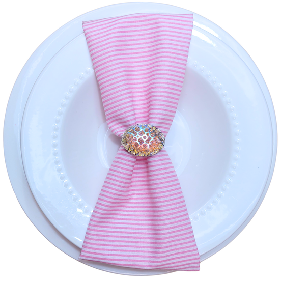 Charlo's Set of 4 Pink Striped 100% Cotton Cloth Napkins 15" by 15" Washable Reusable