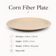 Corn Fiber Plates 9 in — Eco Hosting Tableware, Pack of 20