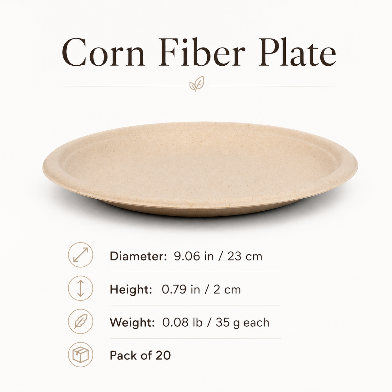 Corn Fiber Plates 9 in — Eco Hosting Tableware, Pack of 20