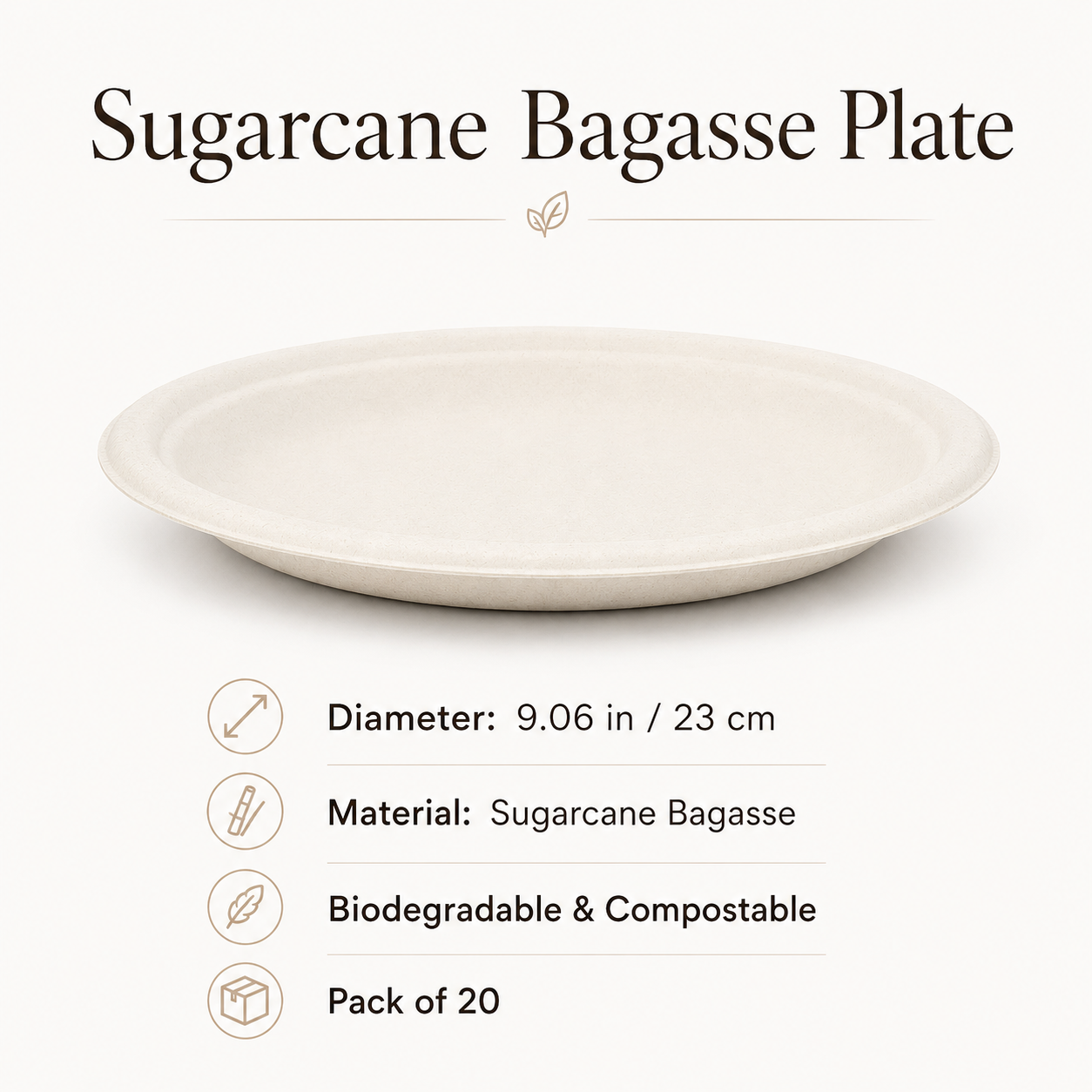 Sugarcane Bagasse Plates 9 in — Eco Hosting Tableware, Pack of 20