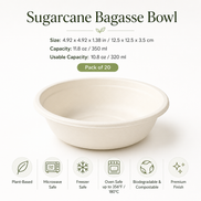 Sugarcane Bagasse Bowls 12 oz — Eco Hosting Tableware, Pack of 20