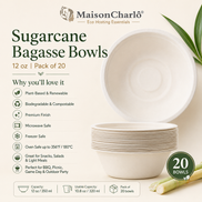 Sugarcane Bagasse Bowls 12 oz — Eco Hosting Tableware, Pack of 20