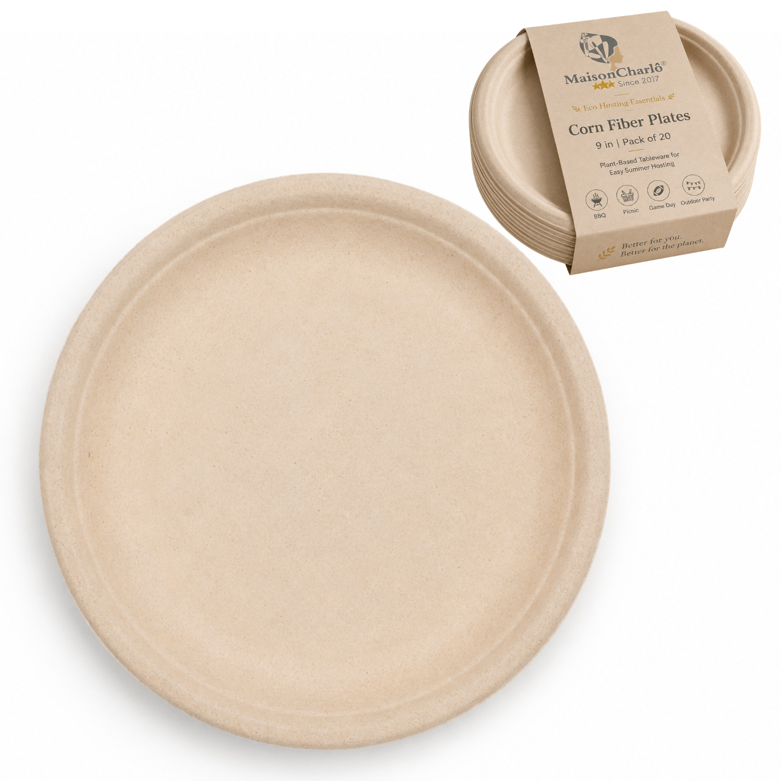 Corn Fiber Plates 9 in — Eco Hosting Tableware, Pack of 20