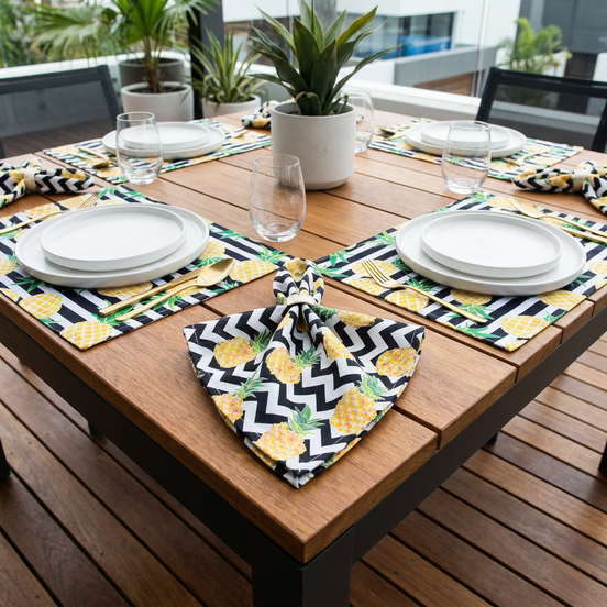 Charlo's Cloth Napkins Set of 4 Pineapple Stained Glass 16" by 16" - Black