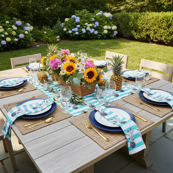 Charlo's Cloth Napkins Set of 4 Pineapple Fun 16" by 16" - Blue