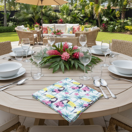 Charlo's Cloth Napkins Set of 4 Tropical Toucan 16" by 16" - Blue