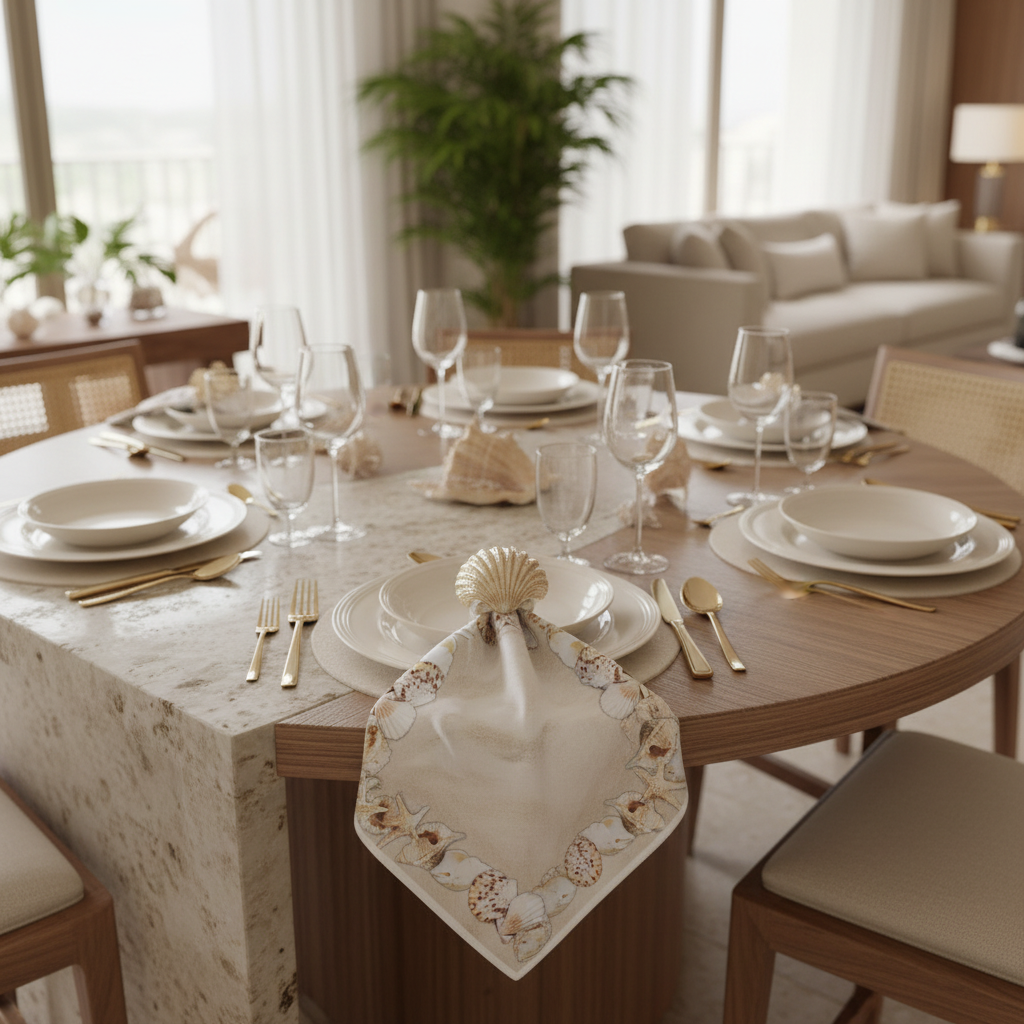 Charlo's Cloth Napkins Set of 4 Ring Seas 16" by 16"  - Beige