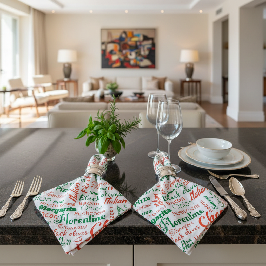 Charlo's Cloth Napkins Set of 4 Mamma Mia 16" by 16" - Green