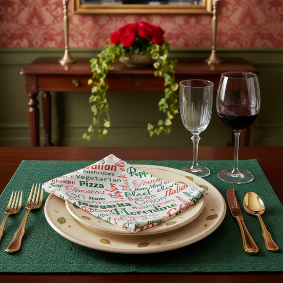 Charlo's Cloth Napkins Set of 4 Mamma Mia 16" by 16" - Green