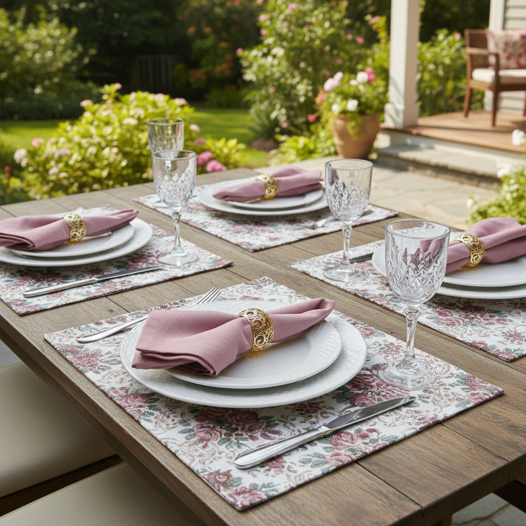 Charlo's Synthetic Cloth Napkins Set of 4 Solid Rose Vintage 16