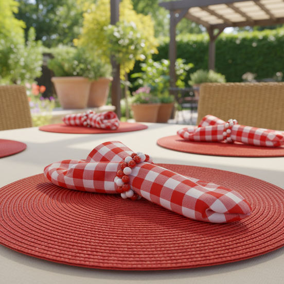 Charlo's Synthetic Cloth Napkins Set of 4 Plaid Red 16" by 16"