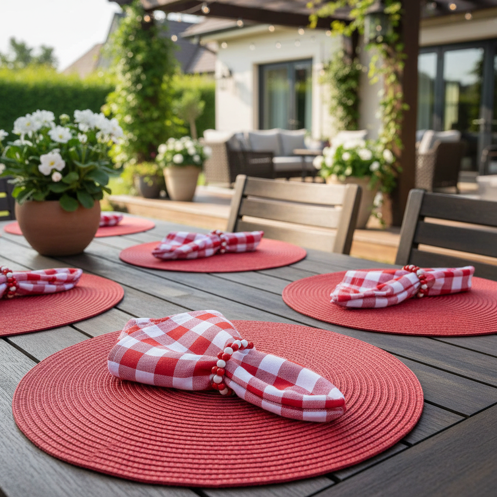 Charlo's Synthetic Cloth Napkins Set of 4 Plaid Red 16" by 16"