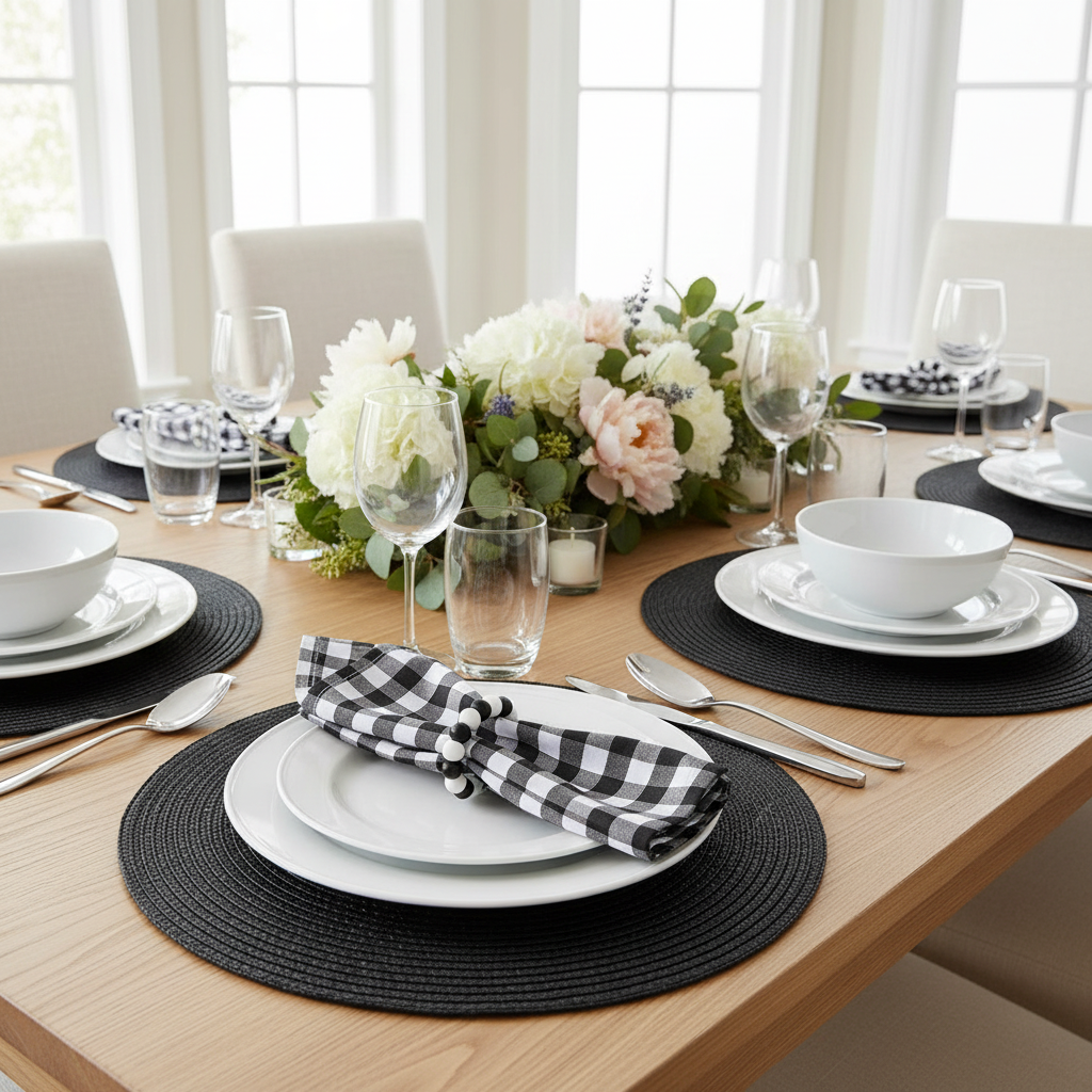 Charlo's Synthetic Cloth Napkins Set of 4 Plaid Black 16