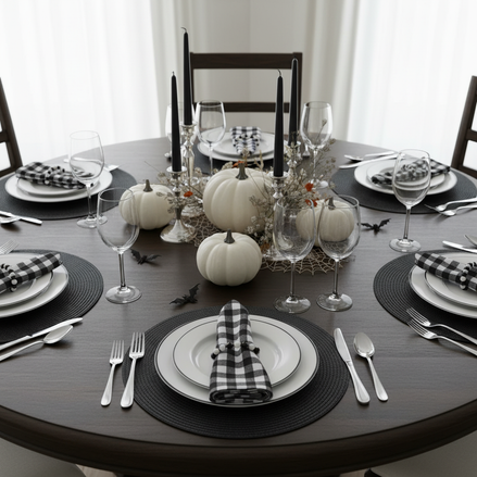 Charlo's Synthetic Cloth Napkins Set of 4 Plaid Black 16" by 16"