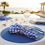 Charlo's Synthetic Cloth Napkins Set of 4 Plaid Blue 16