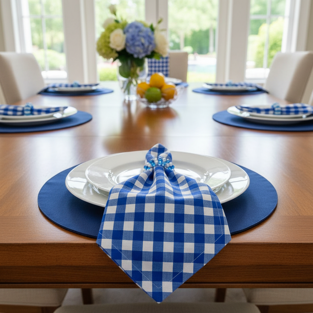 Charlo's Synthetic Cloth Napkins Set of 4 Plaid Blue 16