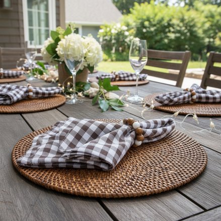 Charlo's Synthetic Cloth Napkins Set of 4 Plaid Brown 16" by 16"