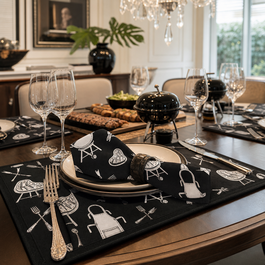 Charlo's Cloth Napkins Set of 4 Beef Gourmet 16" by 16" - Black
