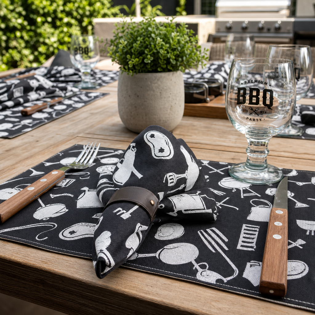 Charlo's Cloth Napkins Set of 4 Beef Gourmet 16" by 16" - Black