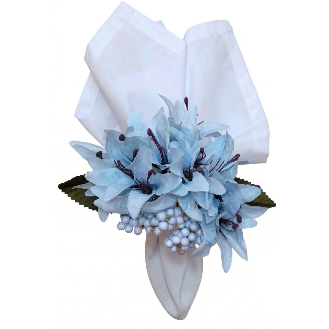 Maison Charlo Set of 4 Ice Blue Lilies Flower Celebration Napkin Rings