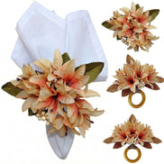 Maison Charlo Set of 4 Cream Lilies Flower Celebration Napkin Rings