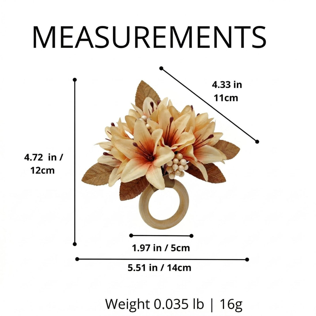 Maison Charlo Set of 4 Cream Lilies Flower Celebration Napkin Rings