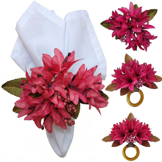 Maison Charlo Set of 4 Pink Lilies Flower Celebration Napkin Rings